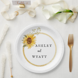 Moderne Gelbblütenhochzeit Pappteller