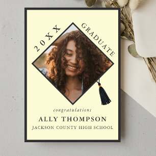 Moderne gelbe Abschlussmütze Foto-Ankündigung Einladung