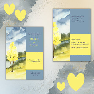Moderne Gelbe Baumlandschaft Ziel Hochzeit Einladung