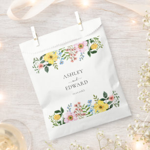 Moderne gelbe blaue rosa Frühlingsblumen-Hochzeit Geschenktütchen