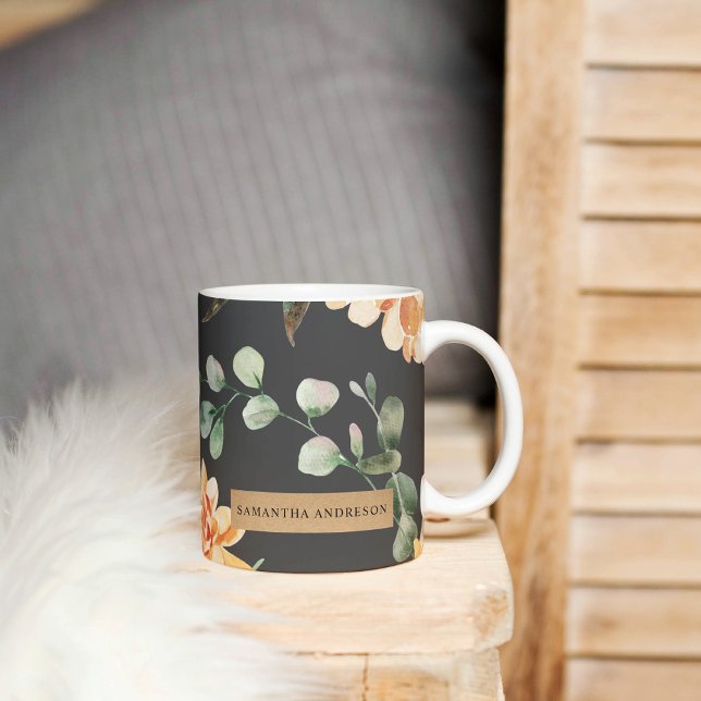 Moderne gelbe Blumen & Kraft Personalisiertes Gesc Kaffeetasse (Von Creator hochgeladen)