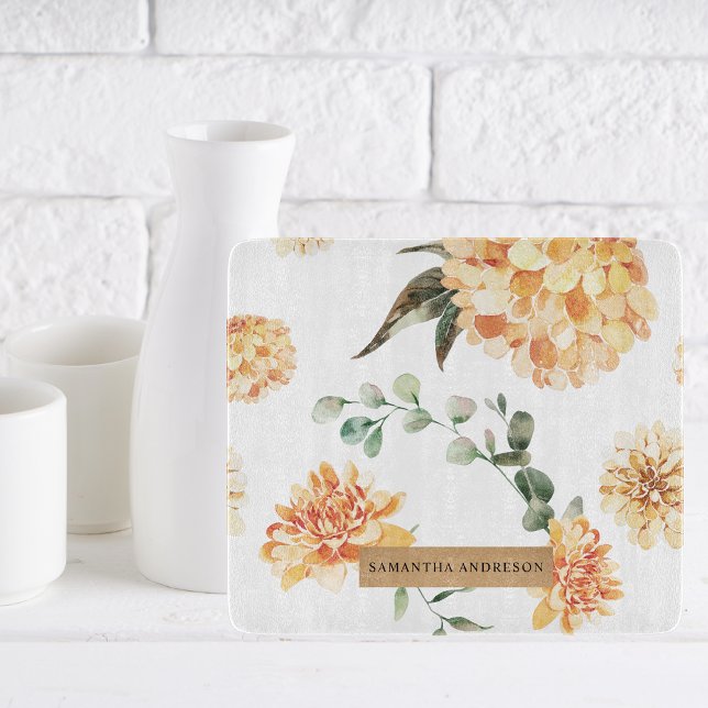 Moderne gelbe Blumen & Kraft Personalisiertes Gesc Schneidebrett (Von Creator hochgeladen)