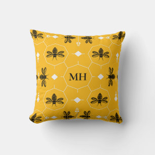 Moderne gelbe elegante schwarze Bienen-Muster-Mono Kissen