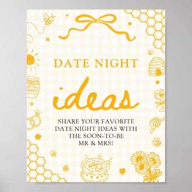 Moderne gelbe Gingham-Honigbiene Date Night Ideen Poster (Vorne)
