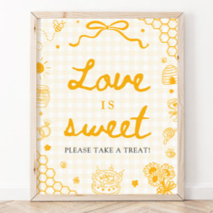 Moderne gelbe Gingham-Honigbiene Love is Sweet-Sch Poster