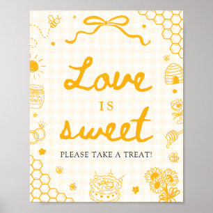 Moderne gelbe Gingham-Honigbiene Love is Sweet-Sch Poster