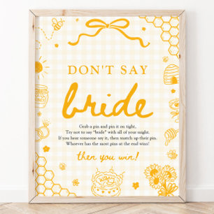 Moderne Gelbe Gingham-Honigbiene-Sag-Nicht-Braut Poster
