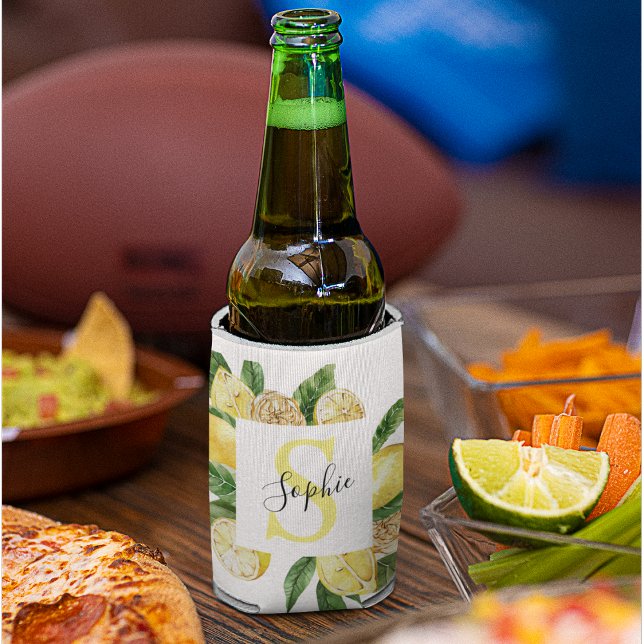 Moderne gelbe Lemonen Rahmen & Blätter mit Namen Dosenkühler (Von Creator hochgeladen)