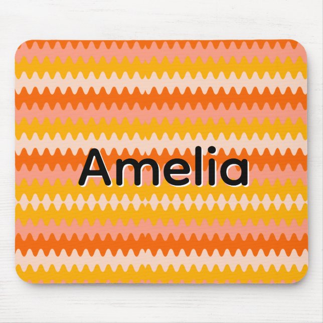 Moderne gelbe, orange und weiße Zick-Zack-Muster Mousepad (Vorne)