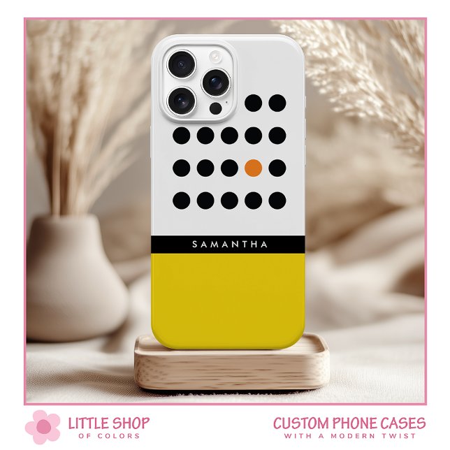 Moderne gelbe Polka-Punkte-Farbenblock-Monogramm iPhone 15 Hülle (Von Creator hochgeladen)