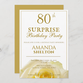 Moderne Gelbe Rose 80. Überraschung Geburtstagspar Einladung