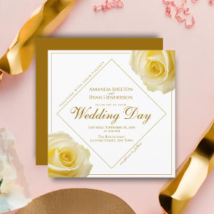 Moderne gelbe Rose goldene Schreibschrift Blumenho Einladung