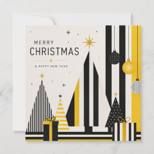 Moderne gelbe schwarze und weiße Weihnachtskarte Karte