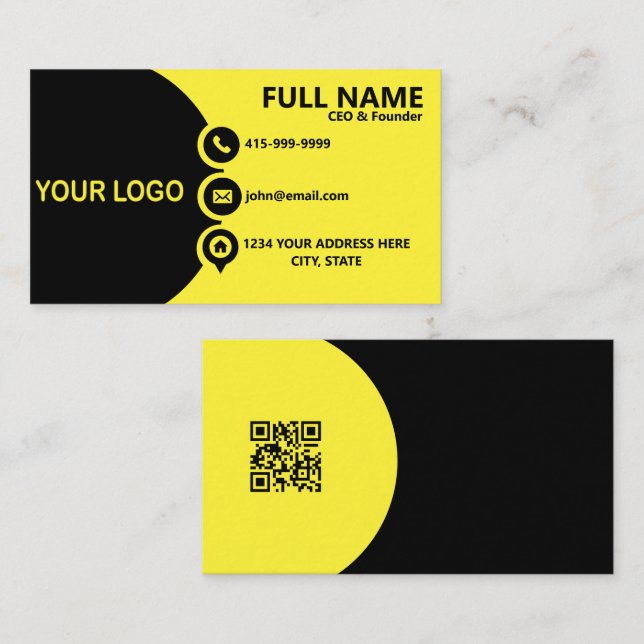 Moderne gelbe schwarze Unternehmens-QR-Code  Visitenkarte (Vorne/Hinten)