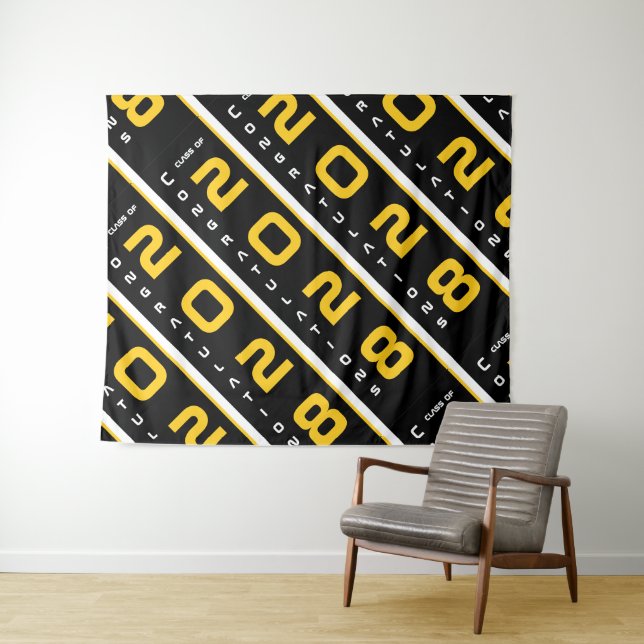 Moderne gelbe schwarze weiße Step & Repeat-Abschlu Wandteppich (Beispiel (Horizontal))