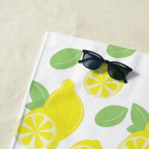 Moderne gelbe Sommer-Spaß-Zitronenscheiben Grün Strandtuch