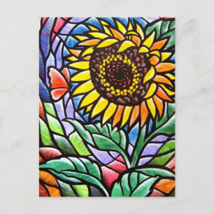 Moderne gelbe Sonnenblume stilvolle Floralkunst Postkarte