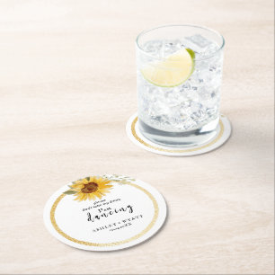 Moderne gelbe Sonnenblumen-Hochzeit Runder Pappuntersetzer