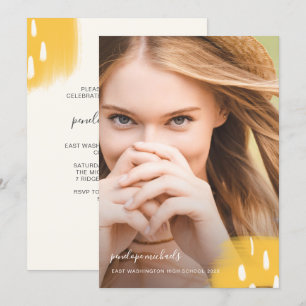 Moderne gelbe Spritzer Ein Foto Abschlussfeier Einladung