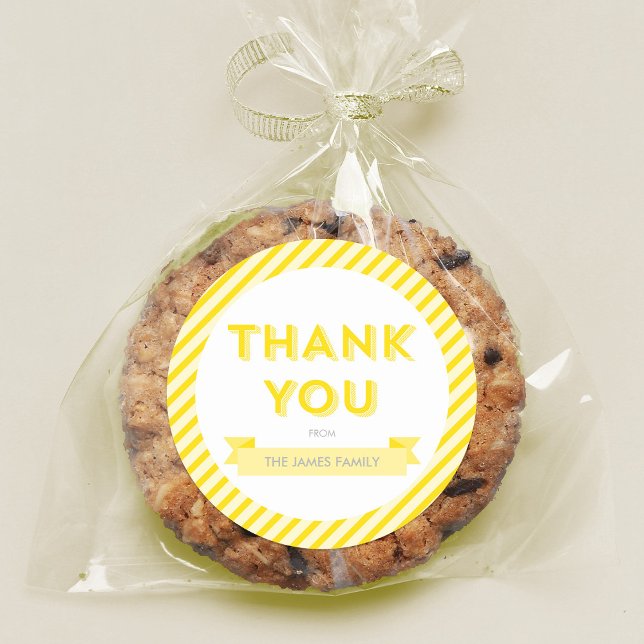 Moderne gelbe Streifen Babydusche Danke Runder Aufkleber (Von Creator hochgeladen)