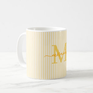 Moderne gelbe Streifen-Monogramm-Name Kaffeetasse