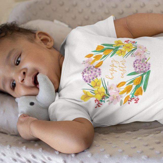 Moderne gelbe und grüne Frühlingsblumen glücklich  Baby Strampler (Von Creator hochgeladen)