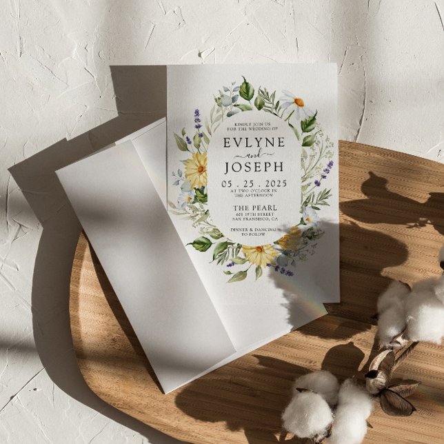 Moderne, gelbe und Lila Boho-Blumenzehen Einladung (Von Creator hochgeladen)