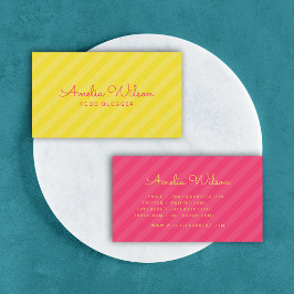 Moderne gelbe und rosa Streifen Muster soziale Med Visitenkarte