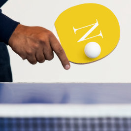 Moderne gelbe und weiße Monogrammanfangsbuchstabe Tischtennis Schläger