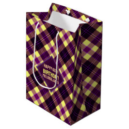 Moderne gelbe violette braune Tartan Karo individu Mittlere Geschenktüte