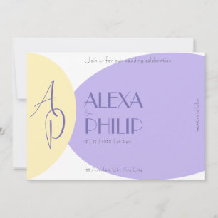 Moderne, gelbe, violette Hochzeit Einladung