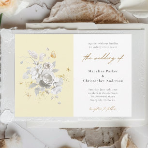 Moderne, gelbe, weiße Blütenhochzeit Einladung