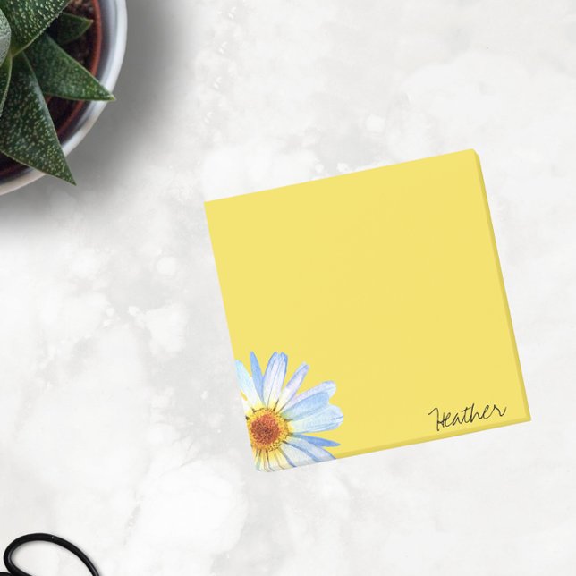 Moderne gelbe weiße Daisy Wasserfarbe personalisie Post-it Klebezettel (Von Creator hochgeladen)