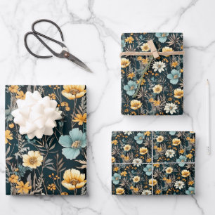 Moderne gelbe Wildblumen Geschenkpapier Set