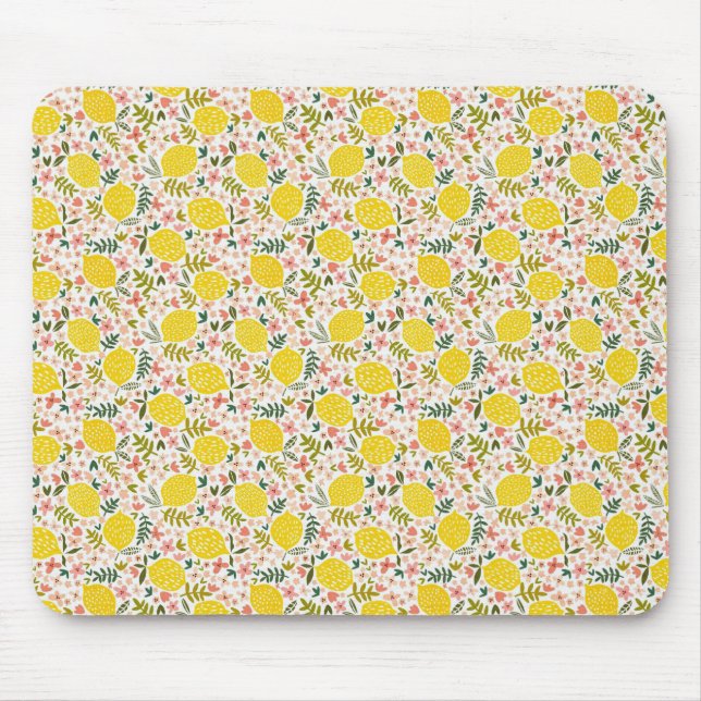 Moderne Gelbe Zitronen mit rosa, floralen Farbtöne Mousepad (Vorne)