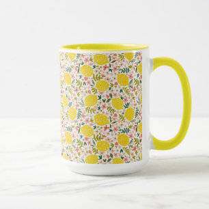 Moderne Gelbe Zitronen mit rosa, floralen Farbtöne Tasse