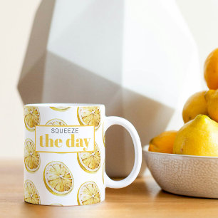 Moderne gelbe Zitronen Muster & Drücke den Tag Zweifarbige Tasse