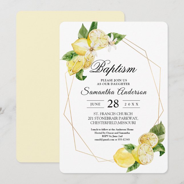 Moderne Gelbe Zitronen und Gold Rahmen Beauty Einladung (Vorne/Hinten)