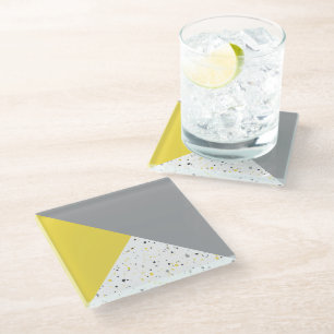Moderne Gelbgraue Terrazzo Glasuntersetzer