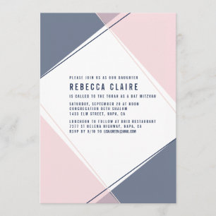 Moderne Gem Blush und Marine Bat Mitzvah Einladung