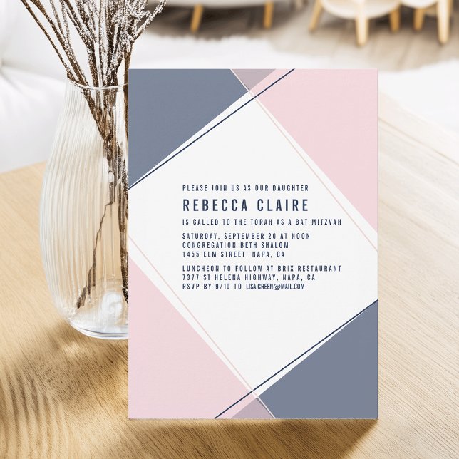 Moderne Gem Blush und Marine Bat Mitzvah Einladung (Von Creator hochgeladen)