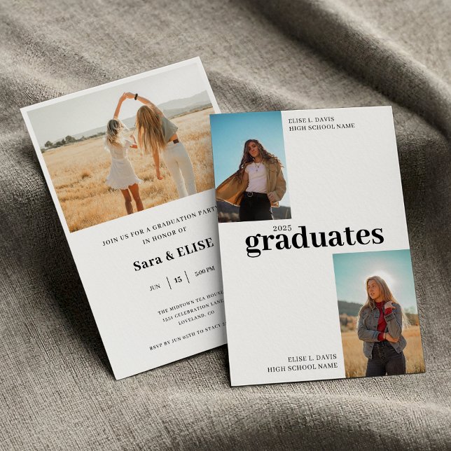 Moderne Gemeinsame Graduierungspartei, feiert zwei Einladung (Modern Joint Graduation Party Invitation – Celebrate Two Grads, Class of 2025)