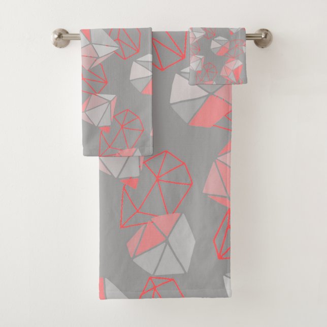 Moderne Gemi Muster Gray & Coral Badhandtuch Set (Insitu)