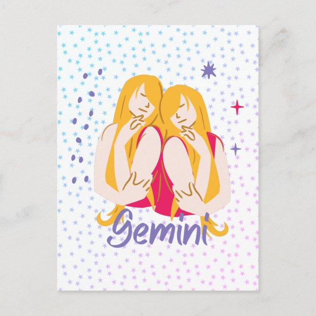 Moderne Gemini Twins Zodiac Postkarte (Vorderseite)