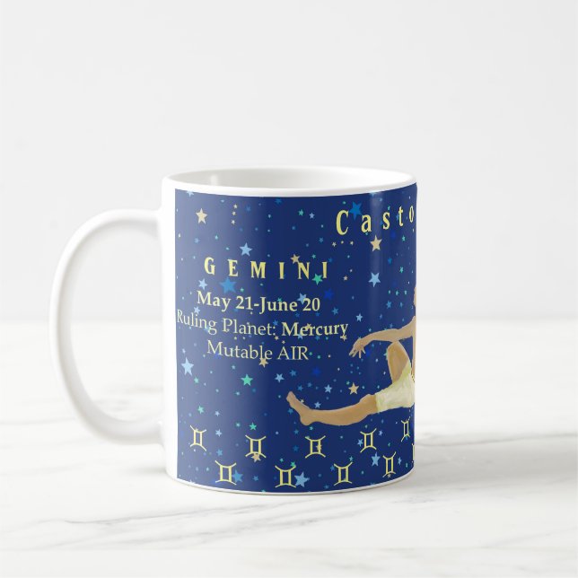 Moderne Gemini-Zoodarstellung personalisiert Kaffeetasse (Links)