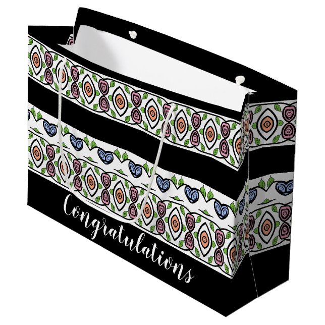 Moderne Gemusterte Glückwünsche Große Geschenktüte (Vorderseite Schrägansicht)