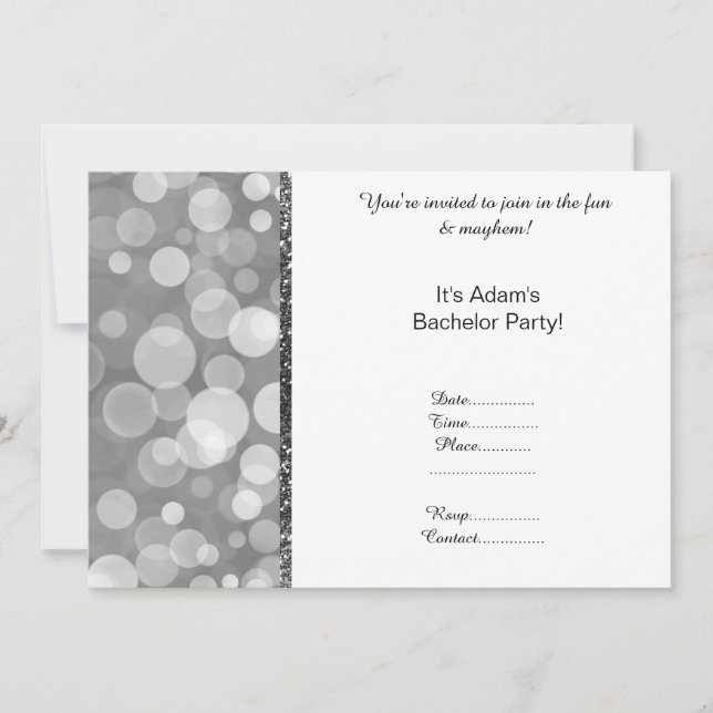 MODERNE GEMUSTERTE SILVER GRAY WHITE BACHELOR PART EINLADUNG (Vorderseite)