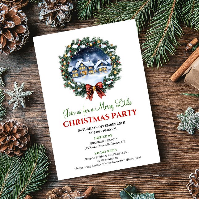 Moderne gemütliche Winter-Szene - editierbare Weih Einladung (Modern Cozy Winter Scene Editable Christmas Invite)