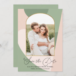 Moderne Geo Sage Green Dusty Pink Foto Hochzeit Save The Date