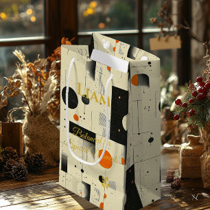 Moderne Geometrie in Beige und Schwarz Kunst Kleine Geschenktüte